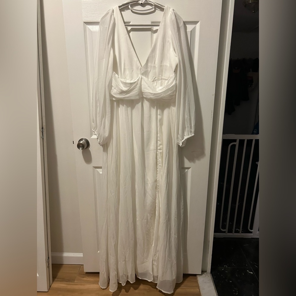 Lulu's Ivory Satin V-Neck Dress